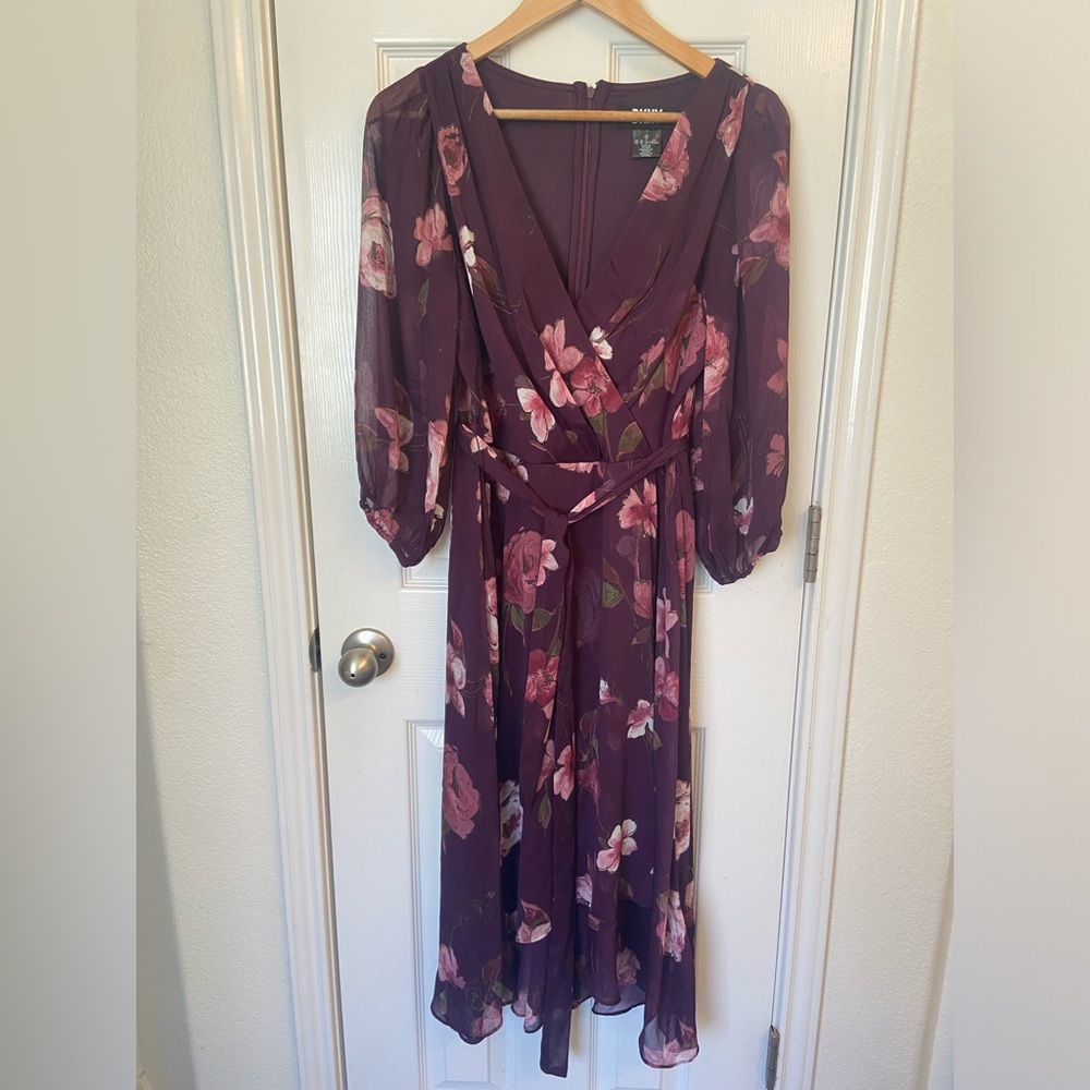 DKNY Purple Floral Wedding Guest Dress - Size 10